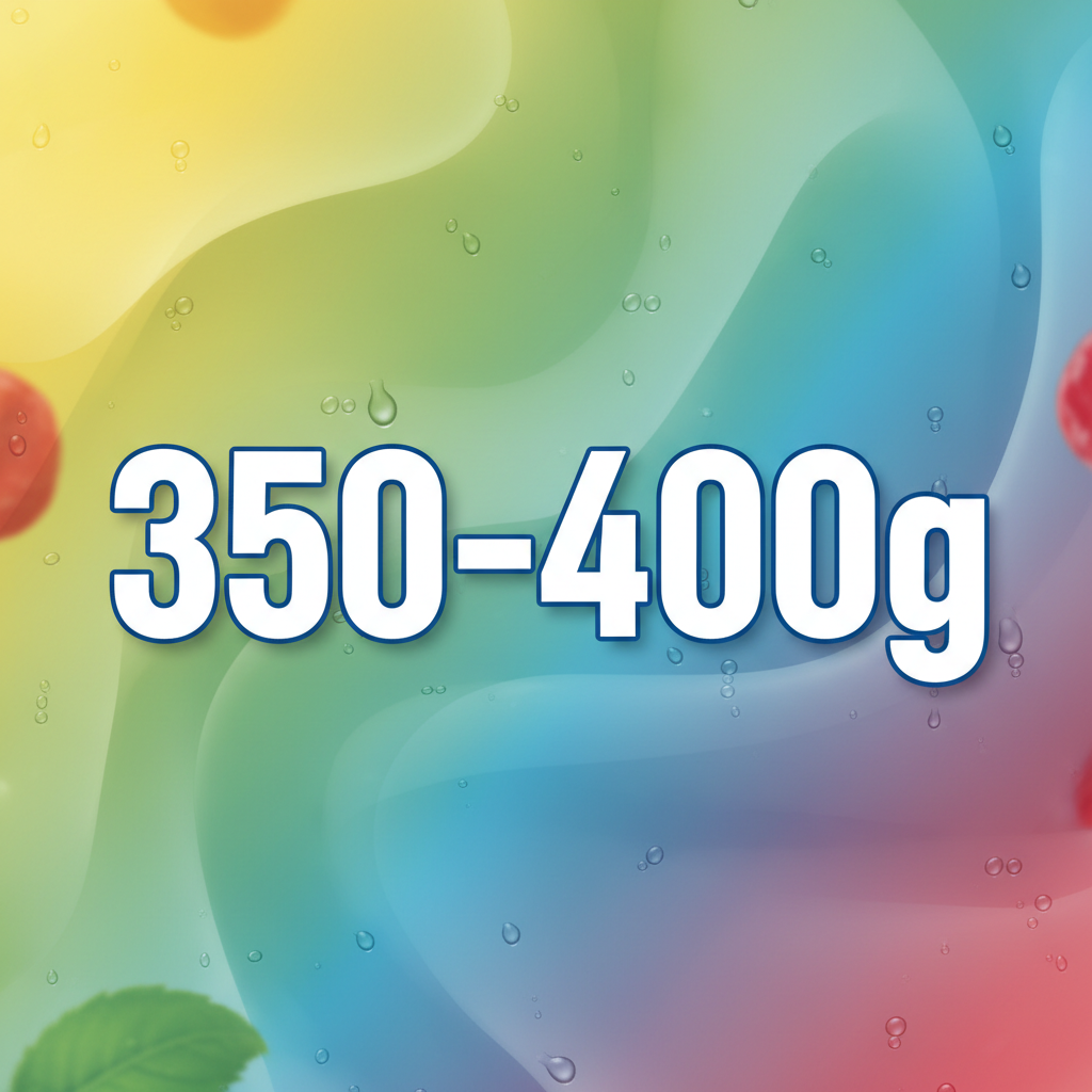 a square image with a fresh and attractive background and HUGE text of "350-400g" placing in the center.